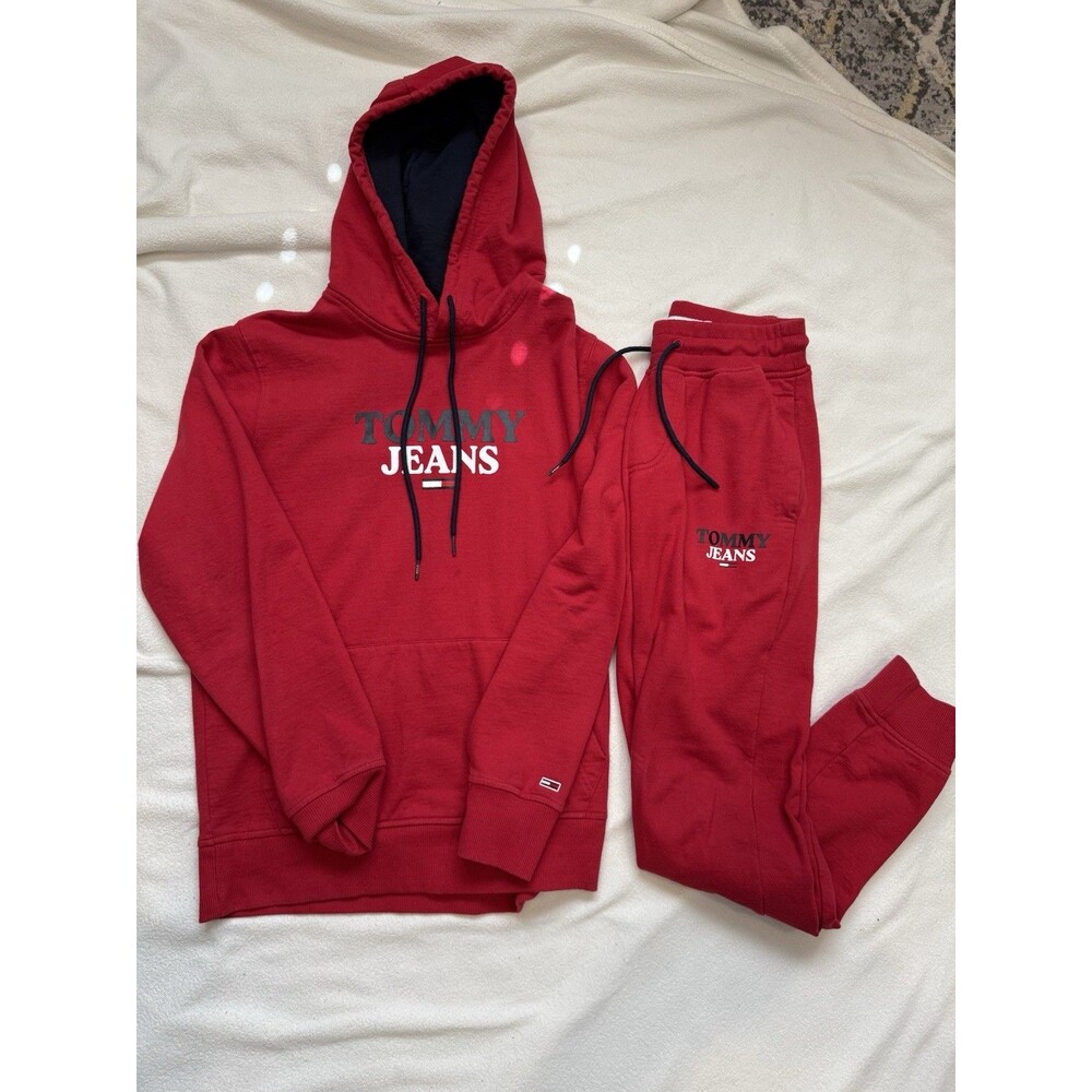 Tommy Jeans Sweatsuit Red Size XS Jogging Set Fleece Cotton Logo